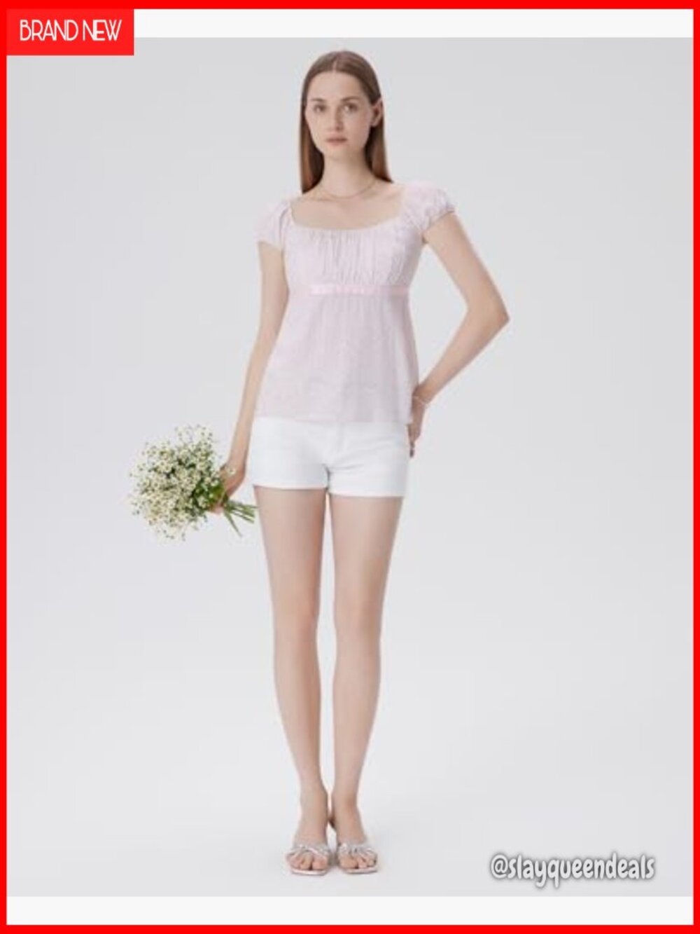 Square Neck Babydoll Top Peplum Cap Sleeve Going Out Y2K Style - Picture 5 of 7